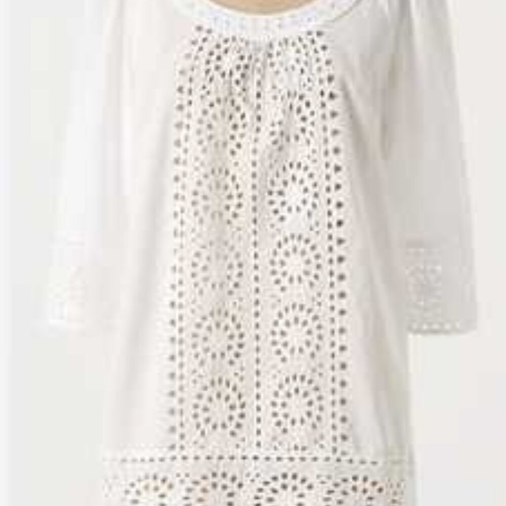 Anthropologie Floreat | White Eyelet 3/4 Sleeve Top Blouse 14